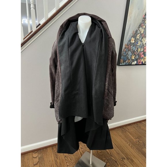 SIMONA TAGLIAFERRI Wool Leather Draped Asymmetric Layered Jacket Coat Size Small - Picture 4 of 12